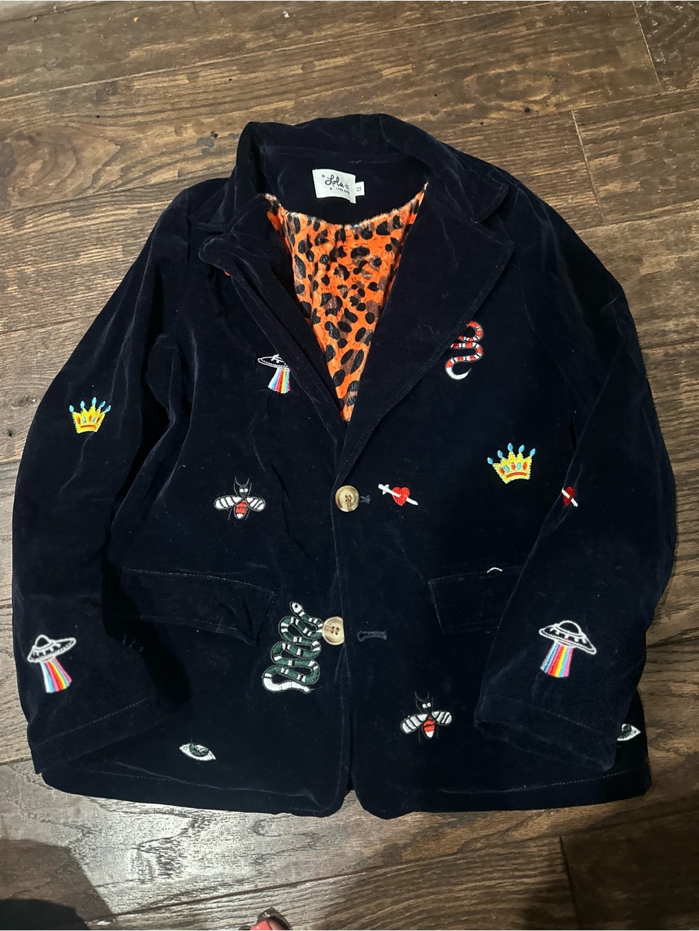Lola + The Boys - Embroidered Velvet Blazer with Leopard Lining